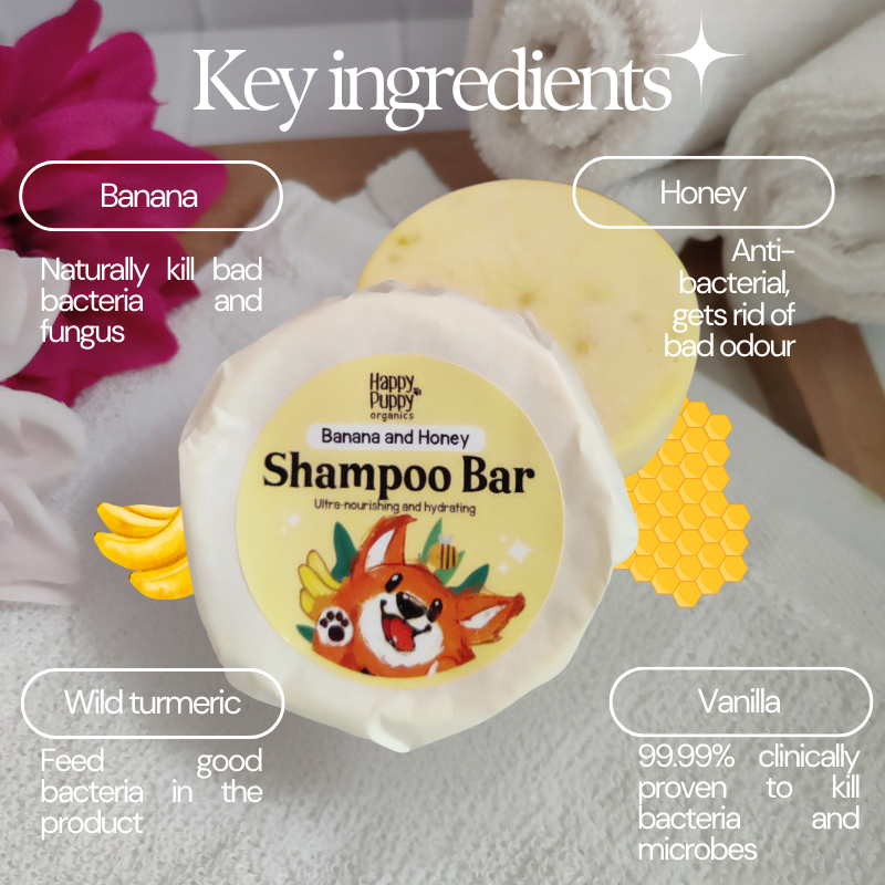 Happy Puppy Organics Ultra Nourishing Dog Shampoo Bar with Banana & Honey for Dogs