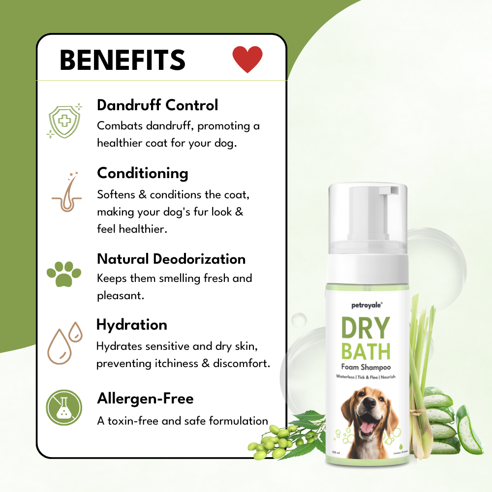 Petroyale Dry Bath Foam Shampoo for Dogs