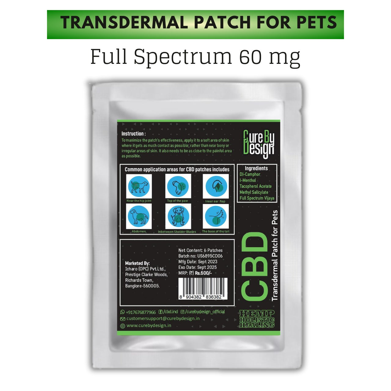 Cure By Design CBD Transdermal Patch for Dogs and Cats - Full Spectrum - 60mg
